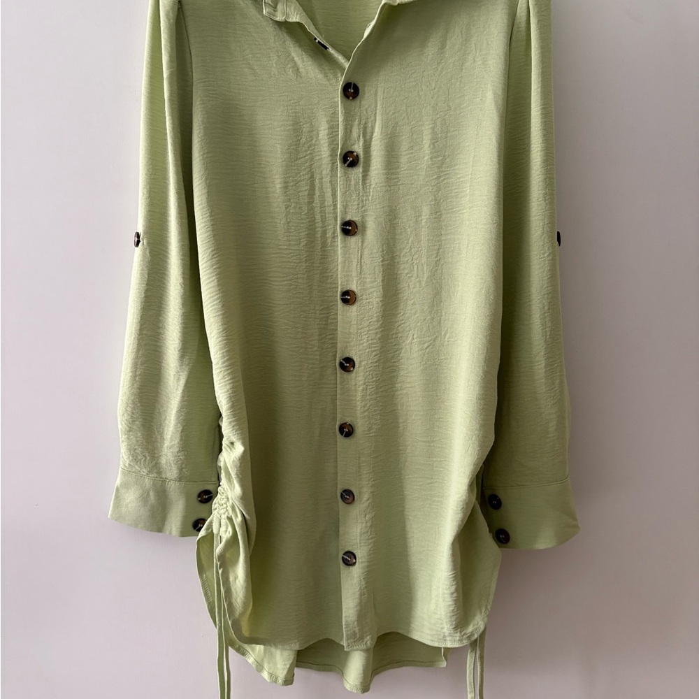 Olive Green Button-Up Tunic Top
